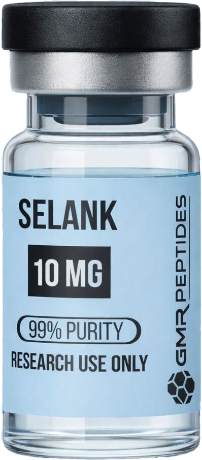 Selank Research Peptide vial by GMR Peptides displayed for laboratory research supply reference.
